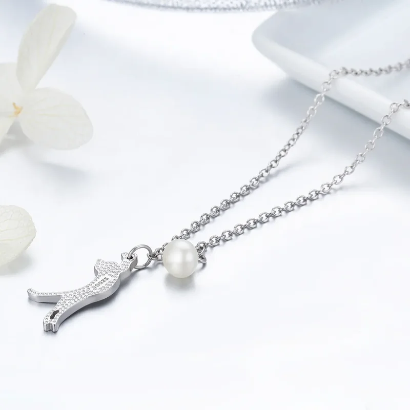 (image for) Pandora Style Silver Playful Kitten Necklace - SCN175 - View 6