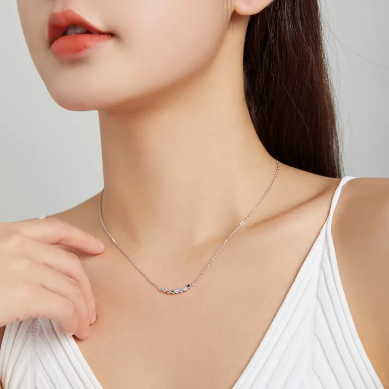 (image for) Pandora Style Silver Rainbow Pendant Necklace - SCN451 - View 5