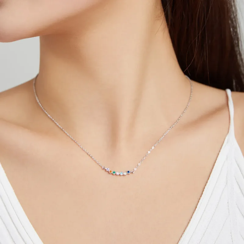 (image for) Pandora Style Silver Rainbow Pendant Necklace - SCN451 - View 6