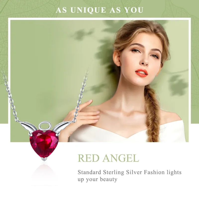 (image for) Pandora Style Silver Red Angel Heart Necklace - SCN285 - View 2