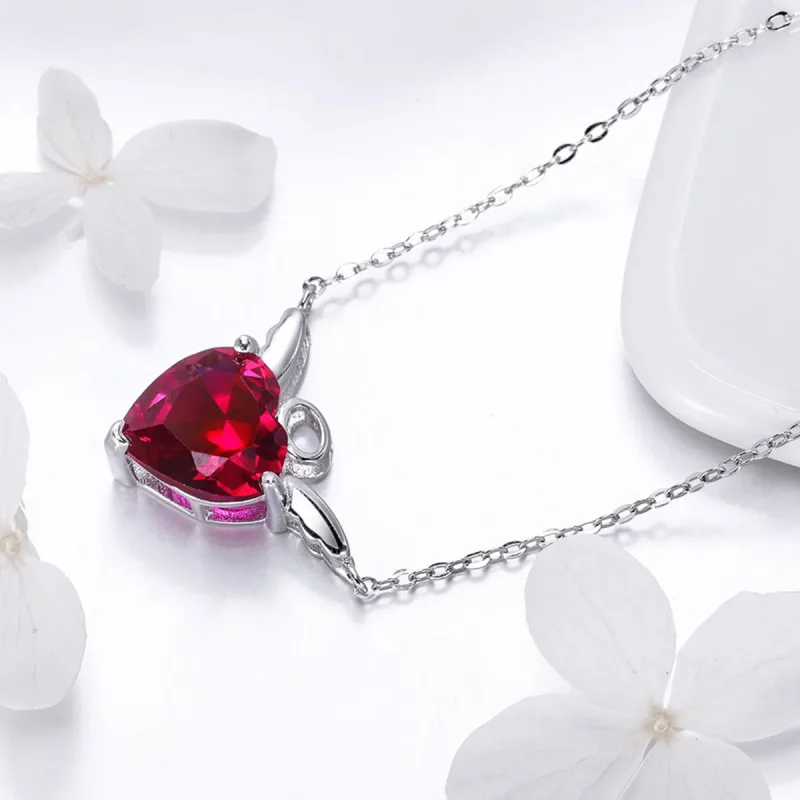 (image for) Pandora Style Silver Red Angel Heart Necklace - SCN285 - View 3