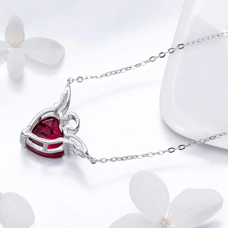 (image for) Pandora Style Silver Red Angel Heart Necklace - SCN285 - View 4