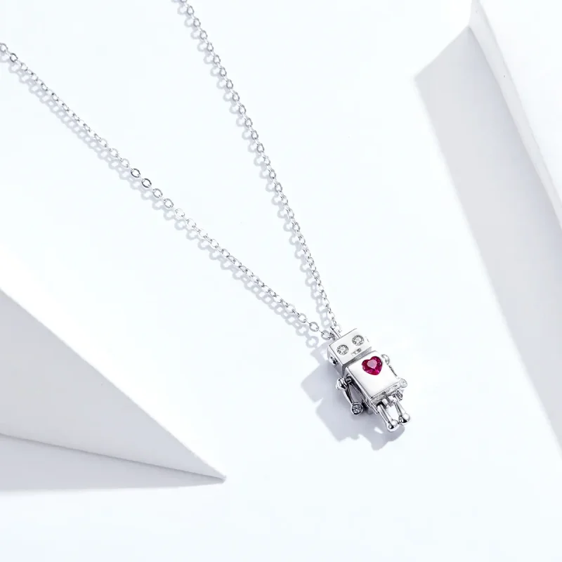 (image for) Pandora Style Silver Robot of Love Necklace - SCN388 - View 4