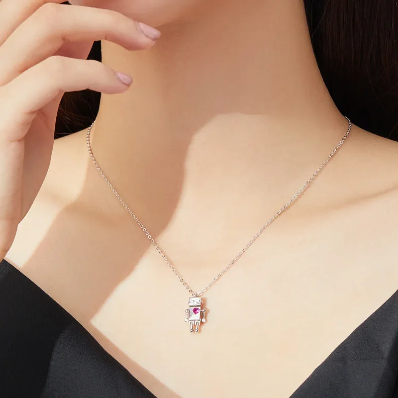 (image for) Pandora Style Silver Robot of Love Necklace - SCN388 - View 5