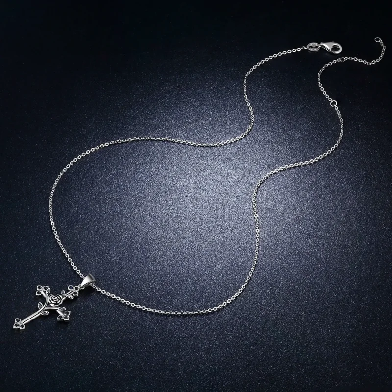 (image for) Pandora Style Silver Rose Cross Necklace - SCN091 - View 3