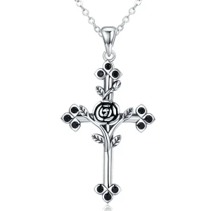 (image for) Pandora Style Silver Rose Cross Necklace - SCN091