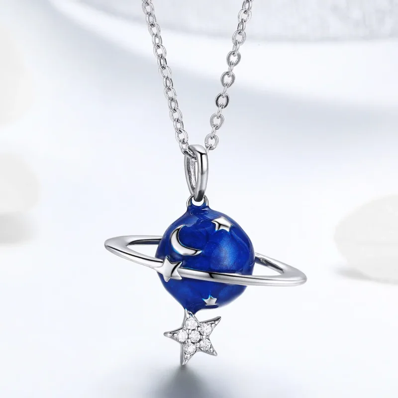 (image for) Pandora Style Silver Secret Planet Pendant Necklace - BSN007 - View 2