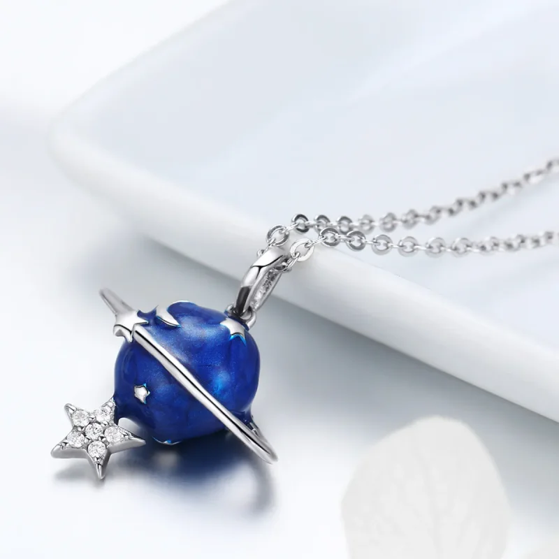 (image for) Pandora Style Silver Secret Planet Pendant Necklace - BSN007 - View 3