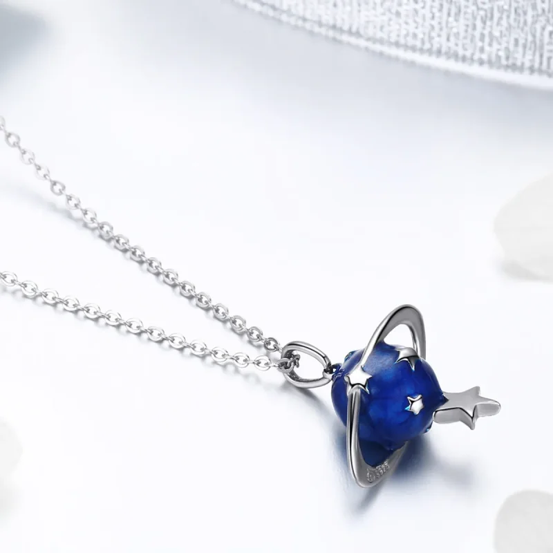 (image for) Pandora Style Silver Secret Planet Pendant Necklace - BSN007 - View 4