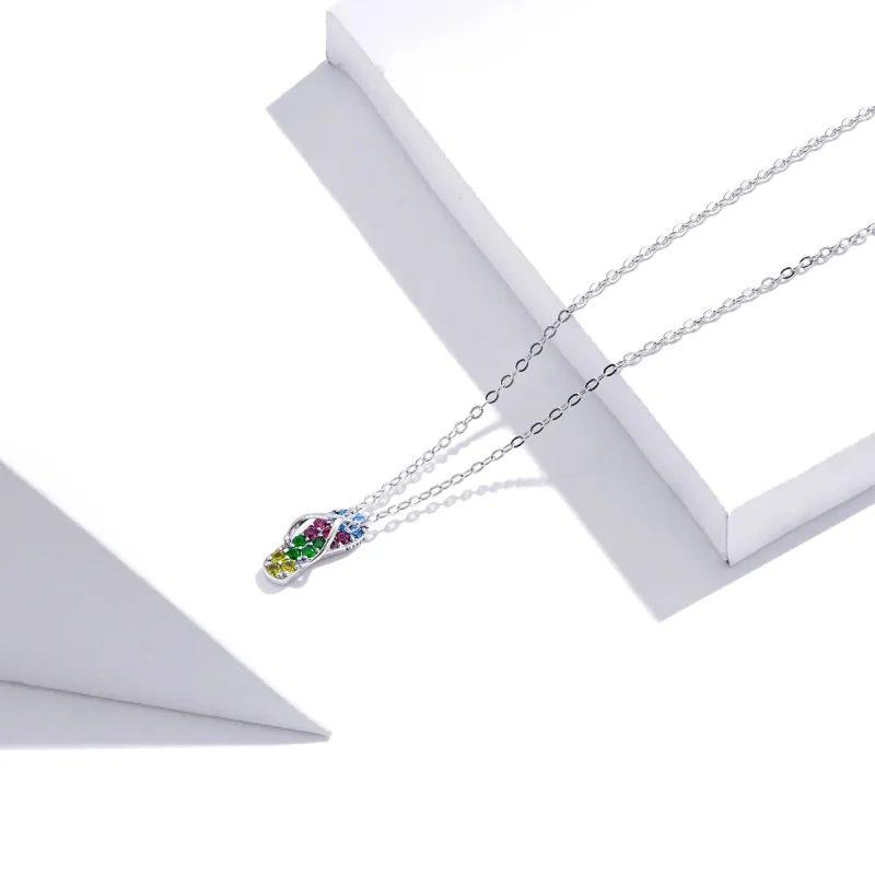 (image for) Pandora Style Silver Shiny Flip Flops Necklace - SCN408 - View 2