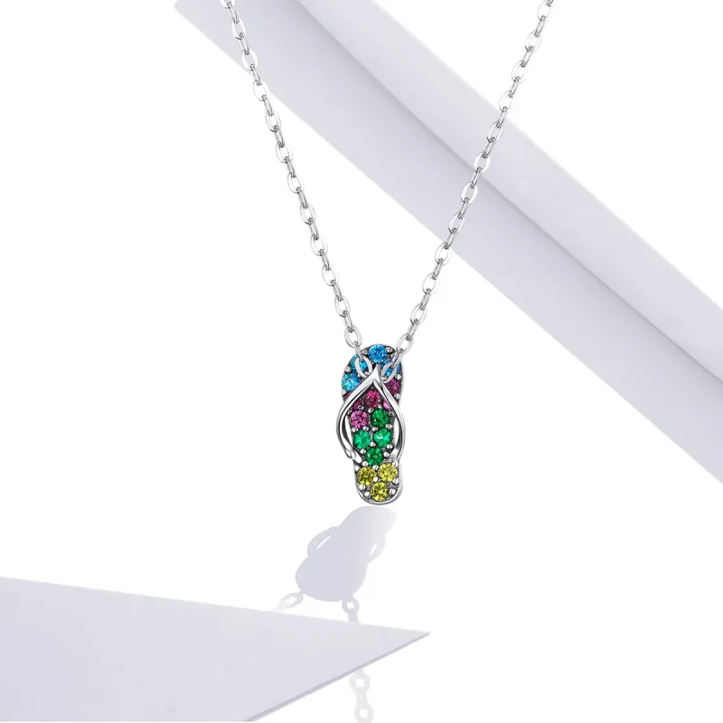 (image for) Pandora Style Silver Shiny Flip Flops Necklace - SCN408 - View 5