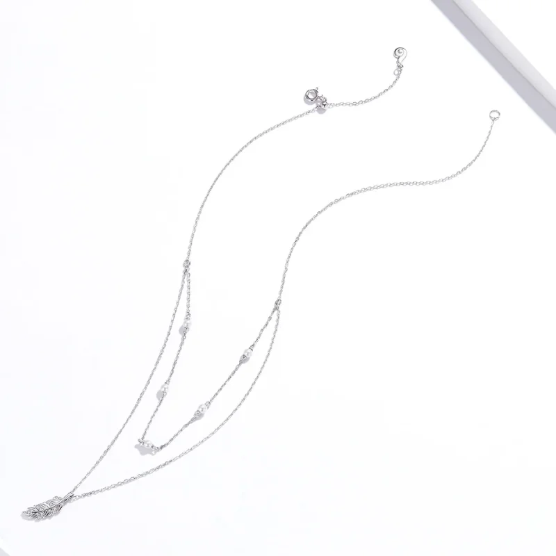 (image for) Pandora Style Silver Shiny Wheat Pendant Necklace - BSN208 - View 4