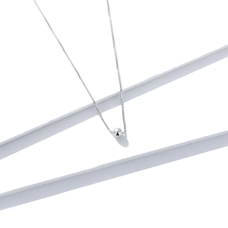 (image for) Pandora Style Silver Simple Bean Pendant Necklace - BSN097 - View 3