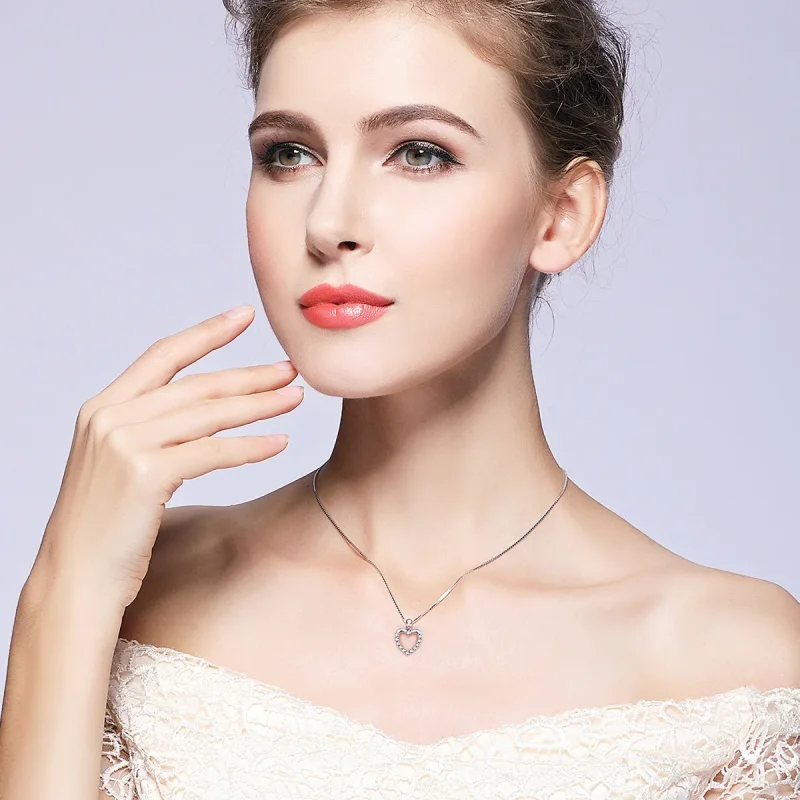 (image for) Pandora Style Silver Sparkle Heart Necklace - SCN025 - View 2