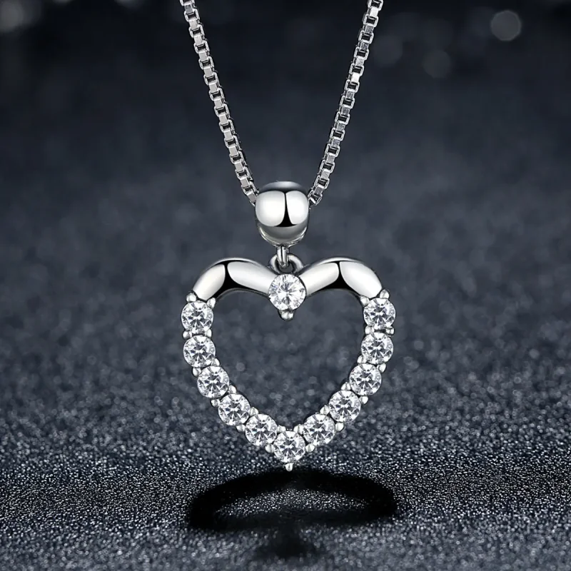 (image for) Pandora Style Silver Sparkle Heart Necklace - SCN025 - View 3