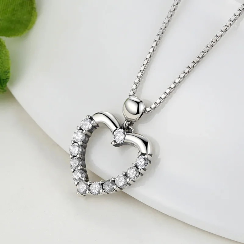 (image for) Pandora Style Silver Sparkle Heart Necklace - SCN025 - View 5