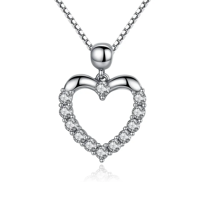 (image for) Pandora Style Silver Sparkle Heart Necklace - SCN025