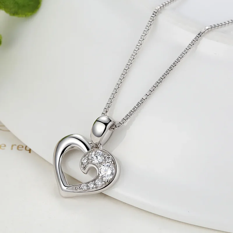 (image for) Pandora Style Silver Sparkle Heart Necklace - SCN028 - View 3