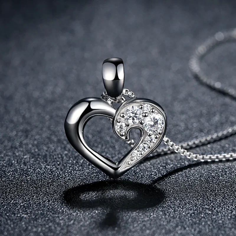 (image for) Pandora Style Silver Sparkle Heart Necklace - SCN028 - View 4