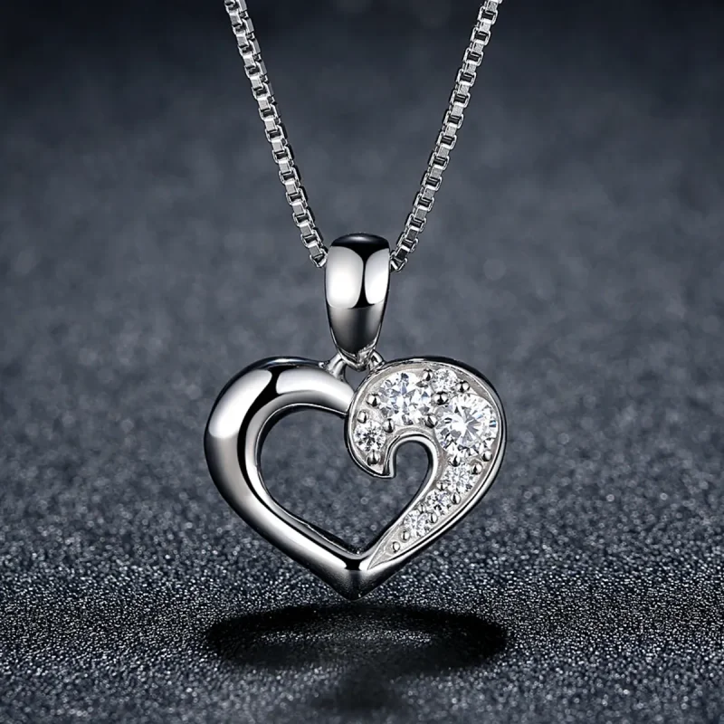 (image for) Pandora Style Silver Sparkle Heart Necklace - SCN028 - View 5