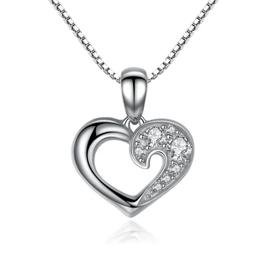 (image for) Pandora Style Silver Sparkle Heart Necklace - SCN028