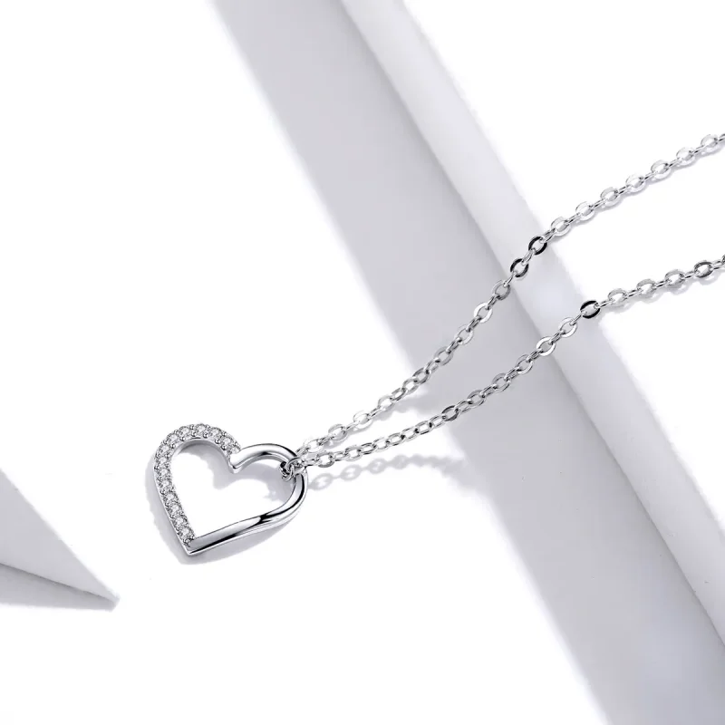 (image for) Pandora Style Silver Sparkle Heart Necklace - SCN347 - View 2
