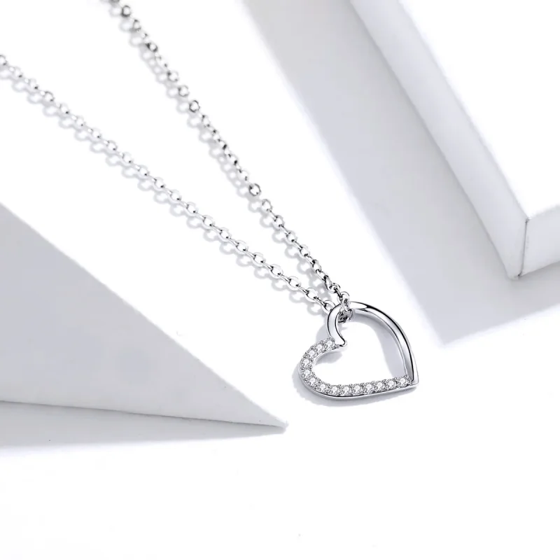 (image for) Pandora Style Silver Sparkle Heart Necklace - SCN347 - View 3