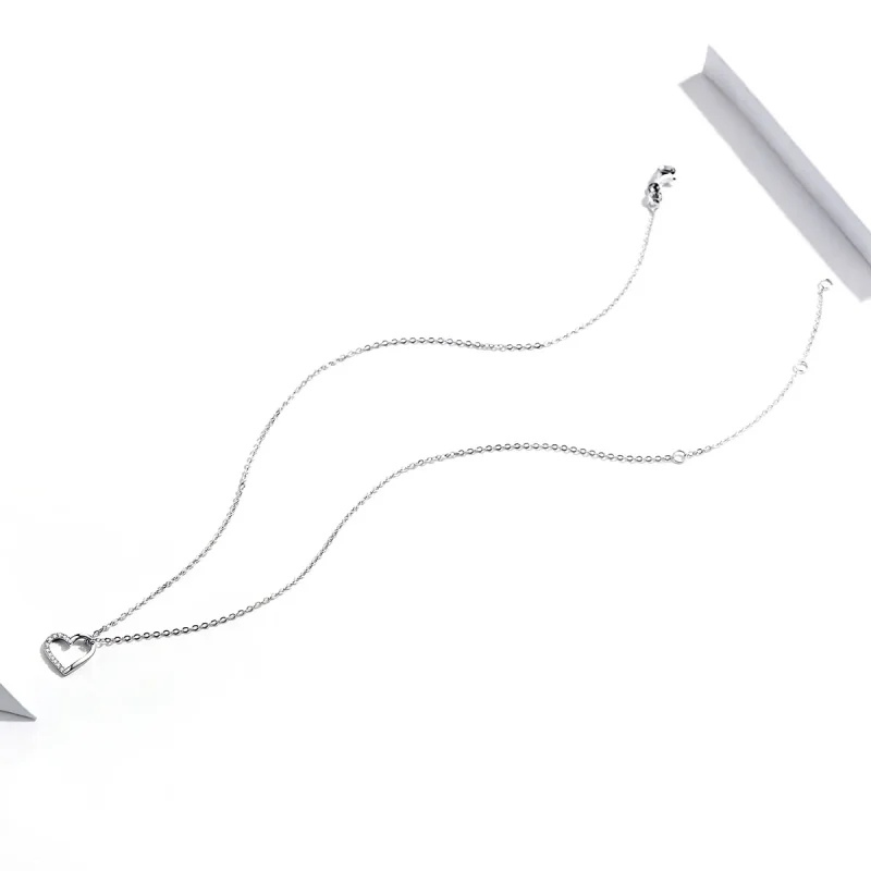 (image for) Pandora Style Silver Sparkle Heart Necklace - SCN347 - View 4