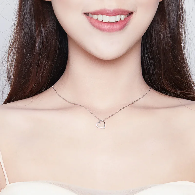 (image for) Pandora Style Silver Sparkle Heart Necklace - SCN347 - View 5