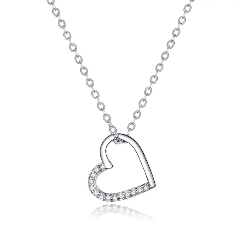 (image for) Pandora Style Silver Sparkle Heart Necklace - SCN347
