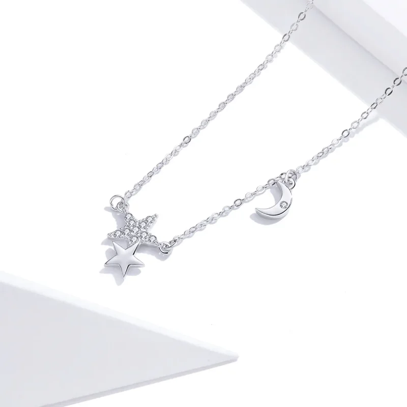 (image for) Pandora Style Silver Stars and Moon Story Necklace - SCN404 - View 3