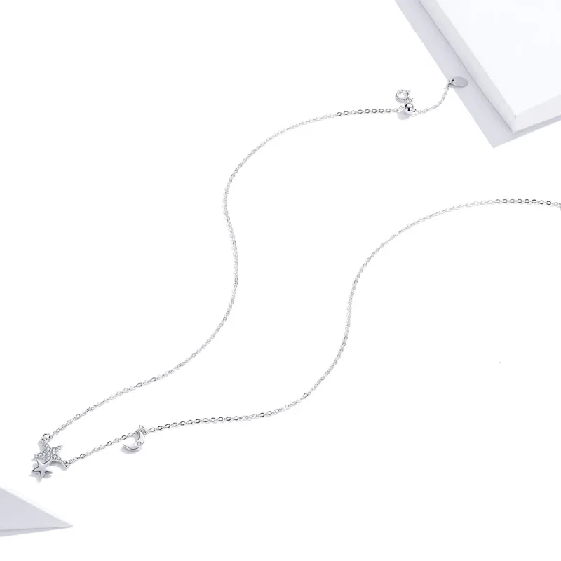 (image for) Pandora Style Silver Stars and Moon Story Necklace - SCN404 - View 4