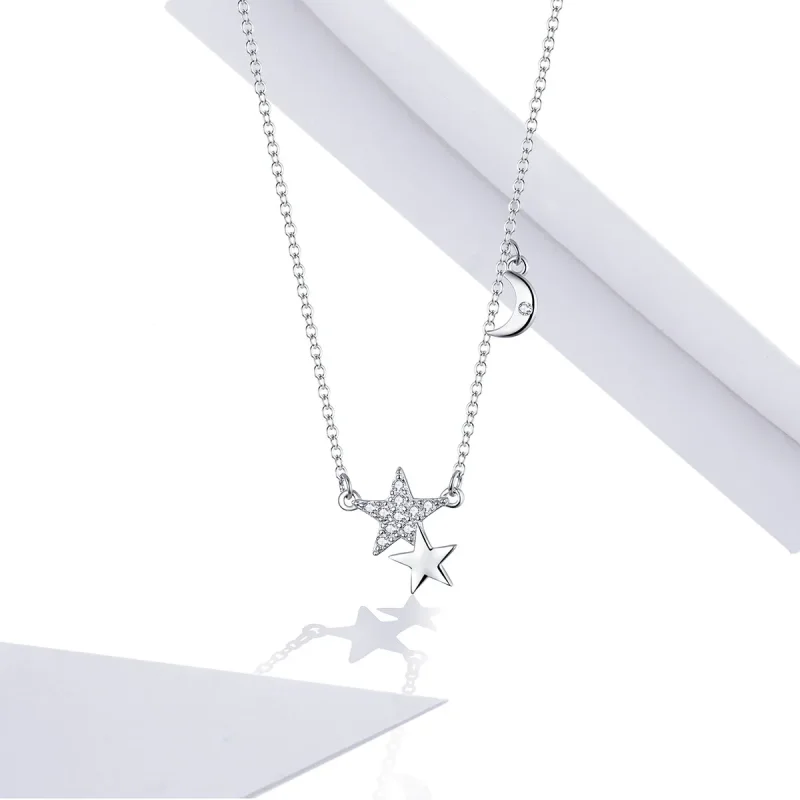 (image for) Pandora Style Silver Stars and Moon Story Necklace - SCN404 - View 5