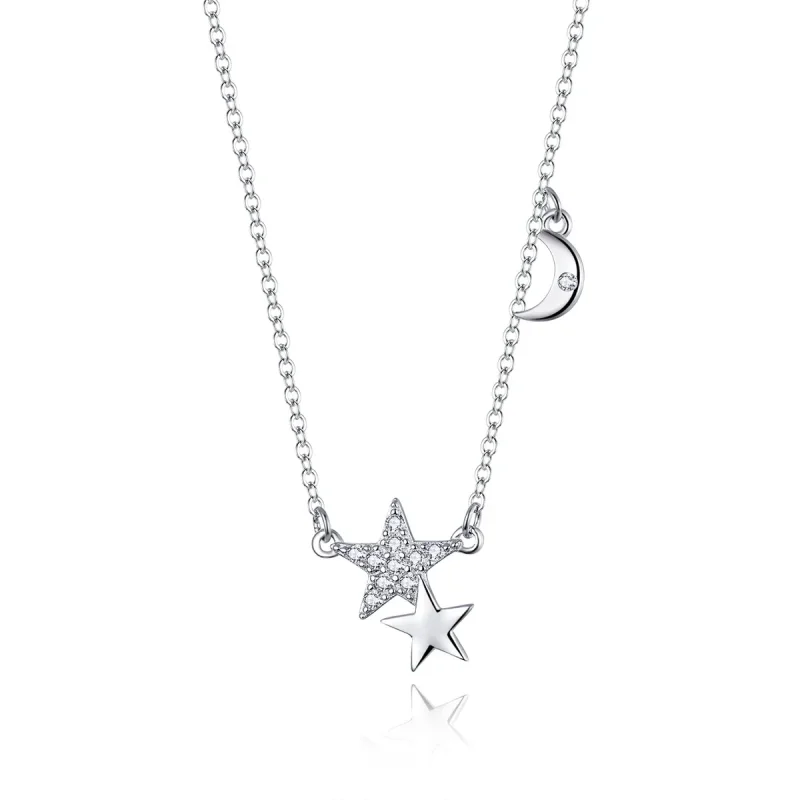 (image for) Pandora Style Silver Stars and Moon Story Necklace - SCN404