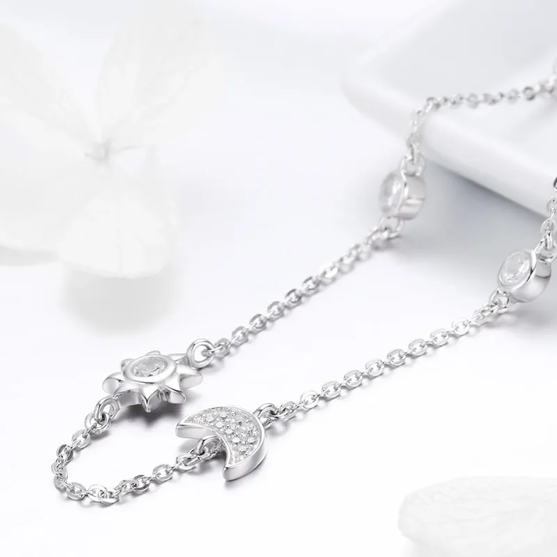 (image for) Pandora Style Silver Sun and Moon Glory Chain Necklace - SCN272 - View 2