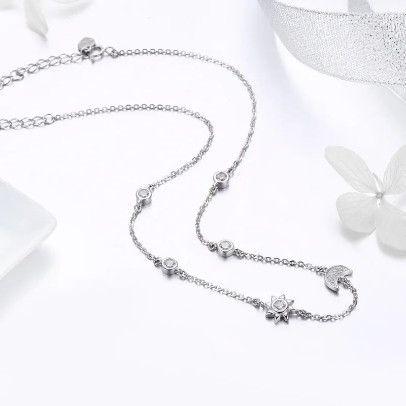 (image for) Pandora Style Silver Sun and Moon Glory Chain Necklace - SCN272 - View 4