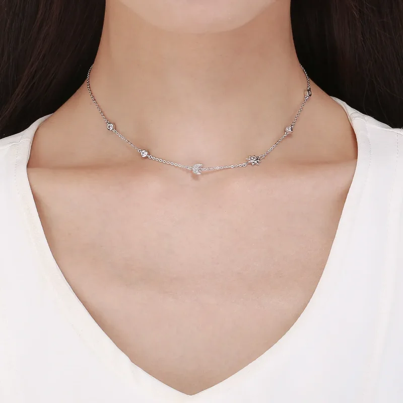 (image for) Pandora Style Silver Sun and Moon Glory Chain Necklace - SCN272 - View 5