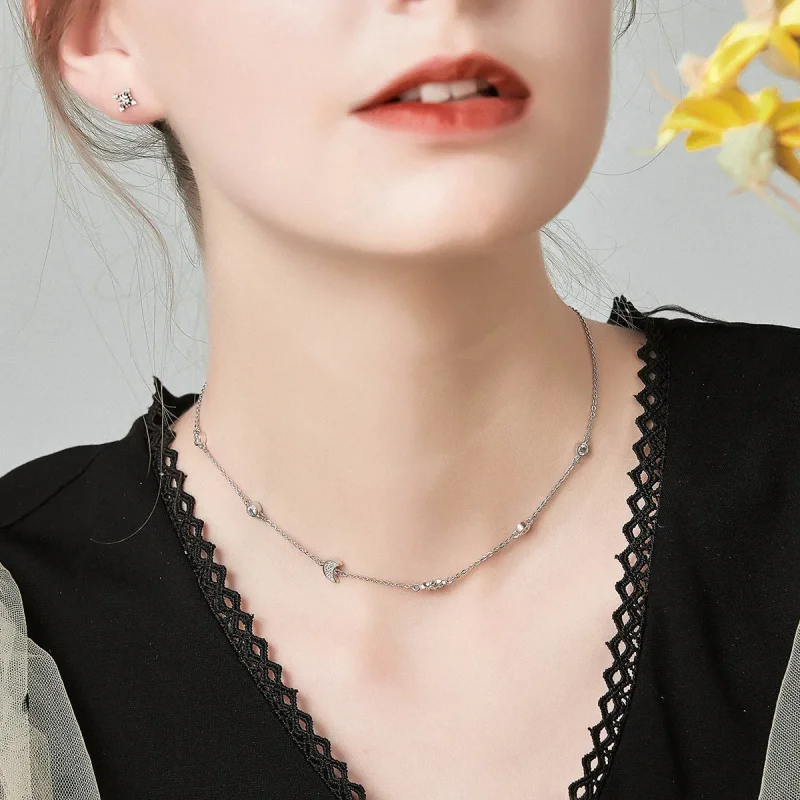 (image for) Pandora Style Silver Sun and Moon Glory Chain Necklace - SCN272 - View 6