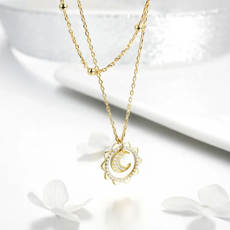 (image for) Pandora Style Silver Sun & Moon Necklace - SCN305 - View 5