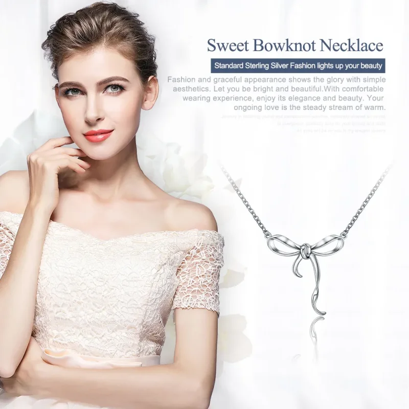 (image for) Pandora Style Silver Sweet Bow Necklace - SCN135 - View 2