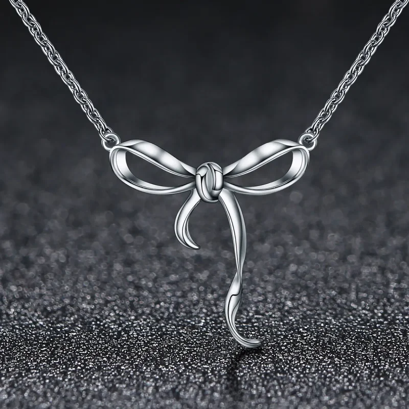 (image for) Pandora Style Silver Sweet Bow Necklace - SCN135 - View 3