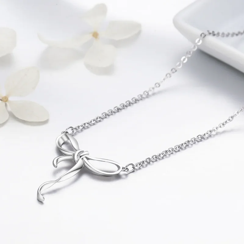 (image for) Pandora Style Silver Sweet Bow Necklace - SCN135 - View 5