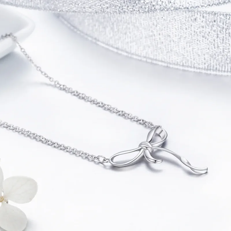 (image for) Pandora Style Silver Sweet Bow Necklace - SCN135 - View 6