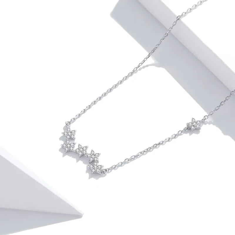 (image for) Pandora Style Silver Twinkling Stars Pendant Necklace - SCN419 - View 2