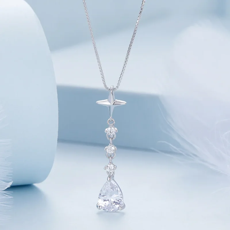 (image for) Pandora Style Starburst Water Drop Necklace - BSN259 - View 3