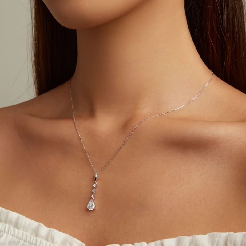 (image for) Pandora Style Starburst Water Drop Necklace - BSN259 - View 7