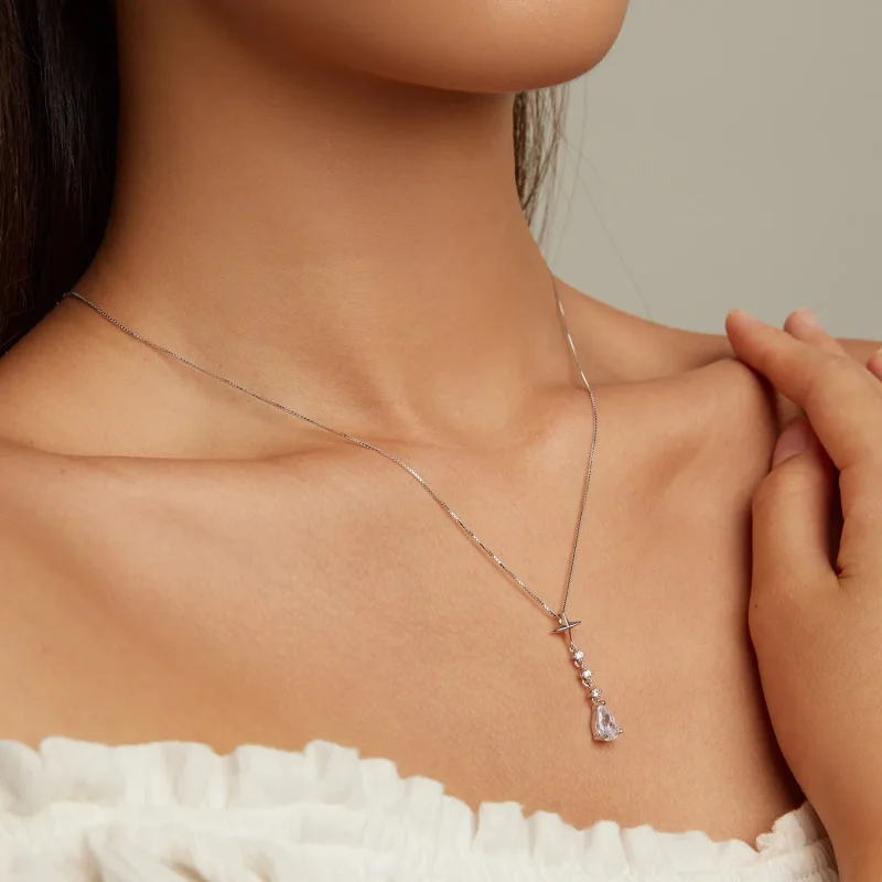(image for) Pandora Style Starburst Water Drop Necklace - BSN259 - View 8