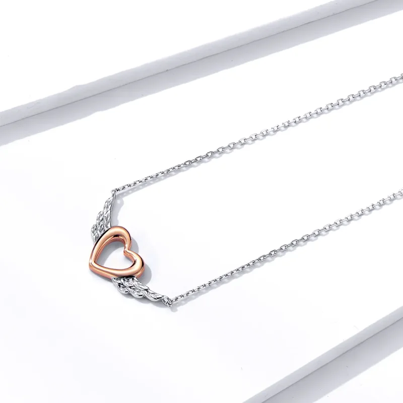 (image for) Pandora Style Two Tone Bicolor Heart Wing Pendant Necklace - BSN162 - View 2