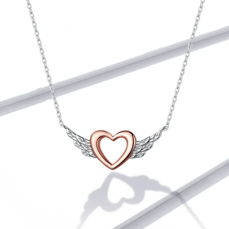 (image for) Pandora Style Two Tone Bicolor Heart Wing Pendant Necklace - BSN162 - View 5