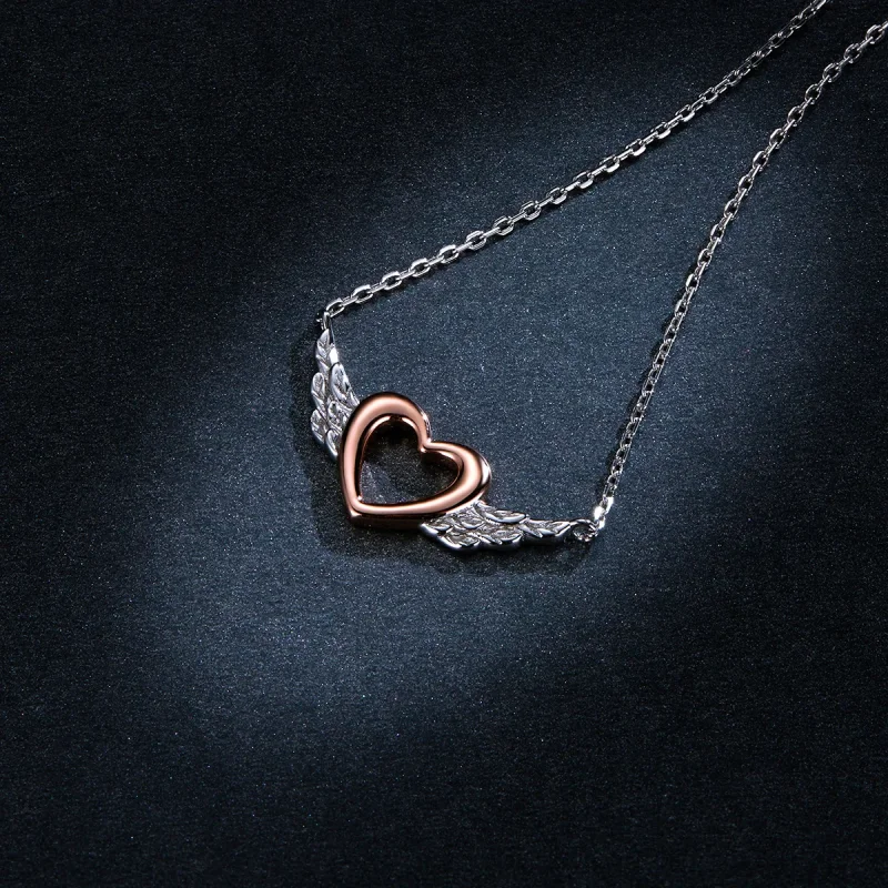 (image for) Pandora Style Two Tone Bicolor Heart Wing Pendant Necklace - BSN162 - View 6